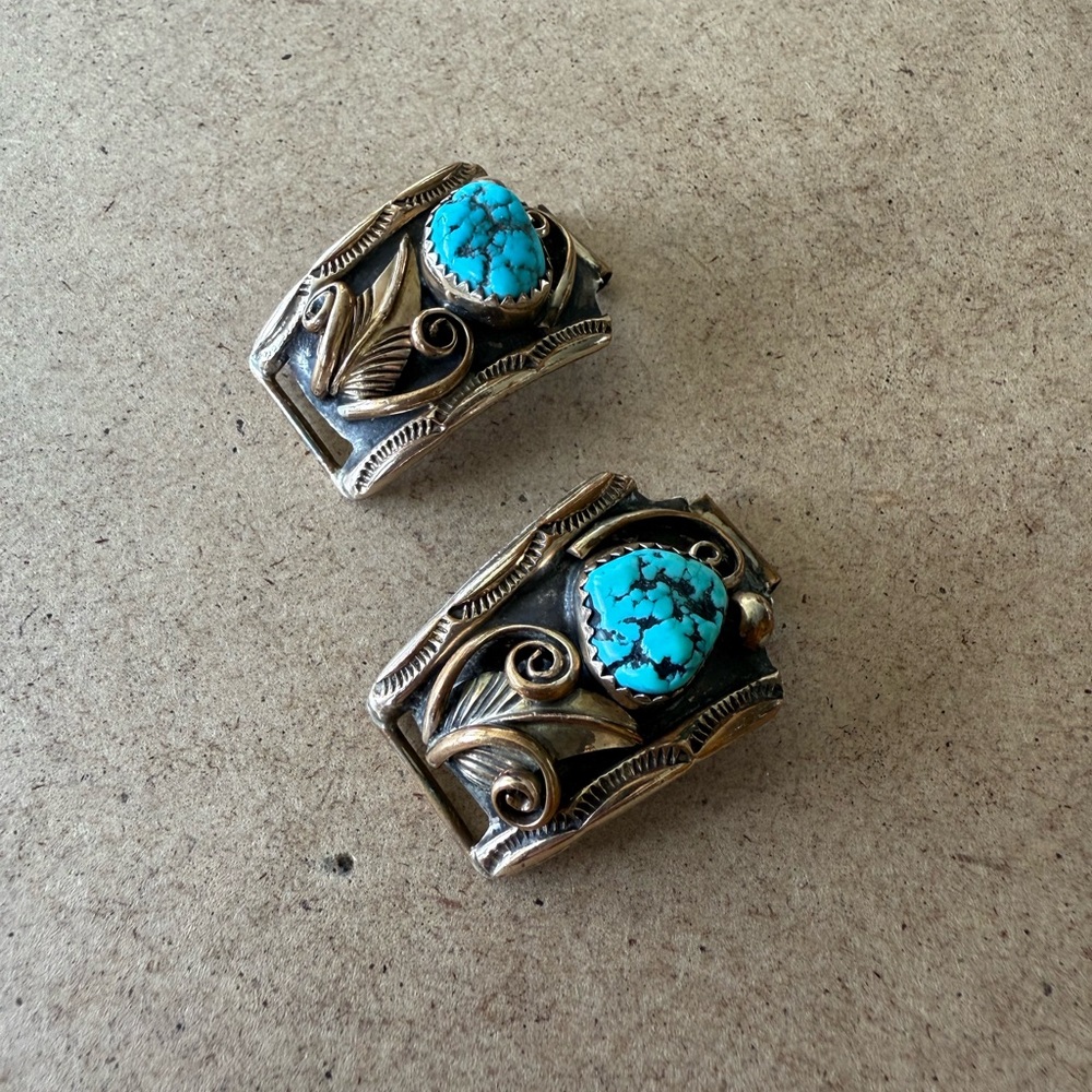 VINTAGE SILVER TURQUOISE NAVAJO WATCH BRACELET Tips